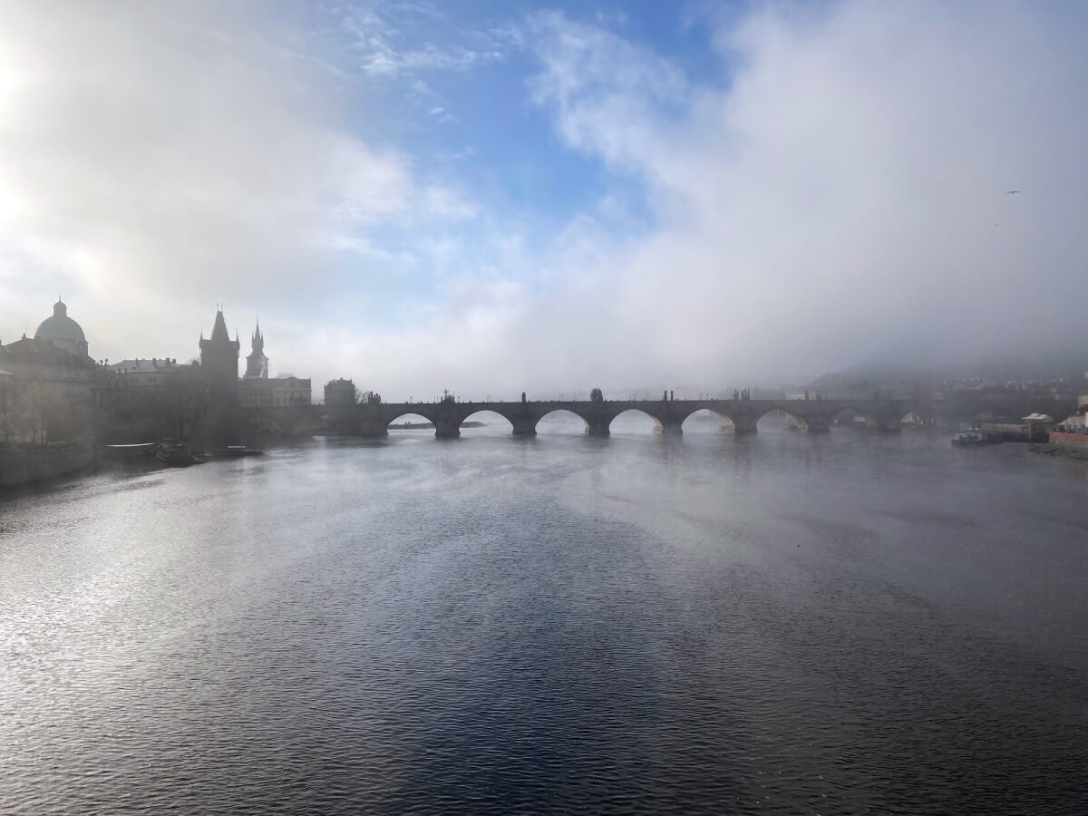 Wide angle of Charles bridge seen from Manes bridge