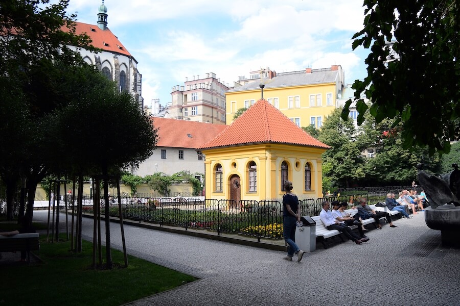 Franciscan garden in Prague with benches Franciscan garden in Prague with benches