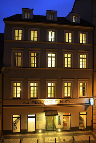 Hotel Pav Prague exterior at night