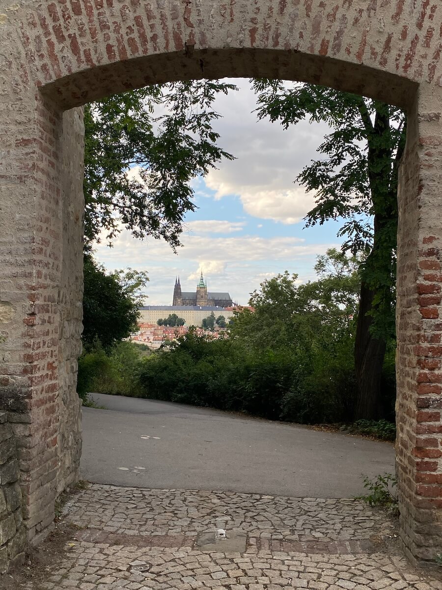 Hunger Wall with view of Prague Castle