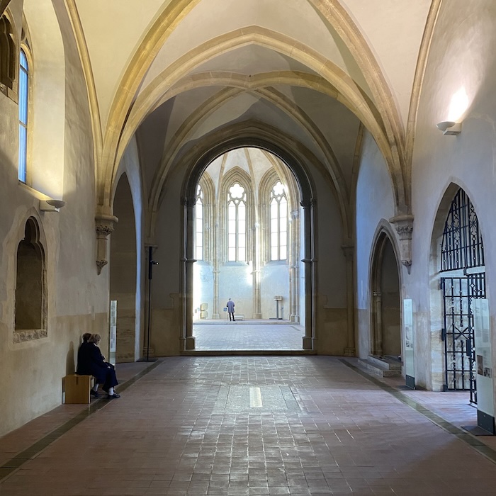 Square image of interior St Agnes chapel in Prague
