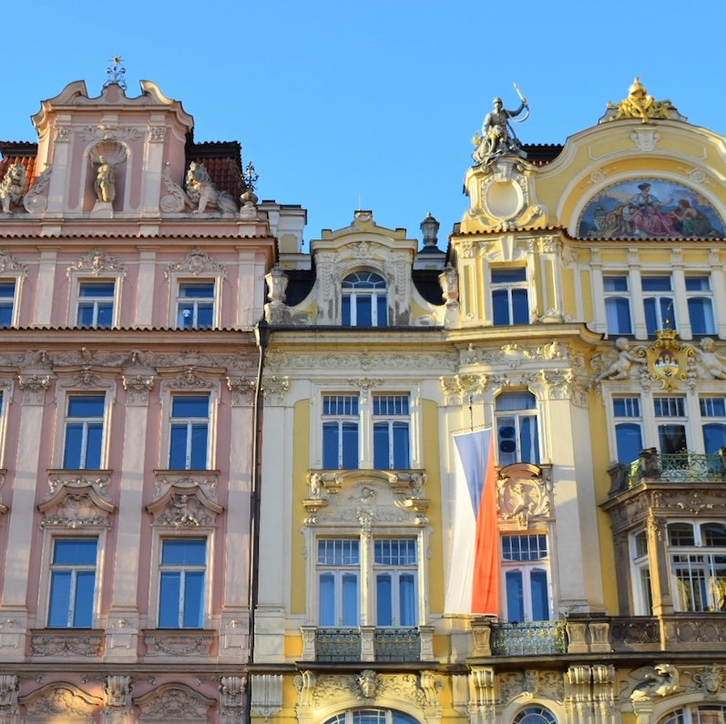 Pastel buildings on Old Town Square in Prague Pastel buildings on Old Town Square in Prague