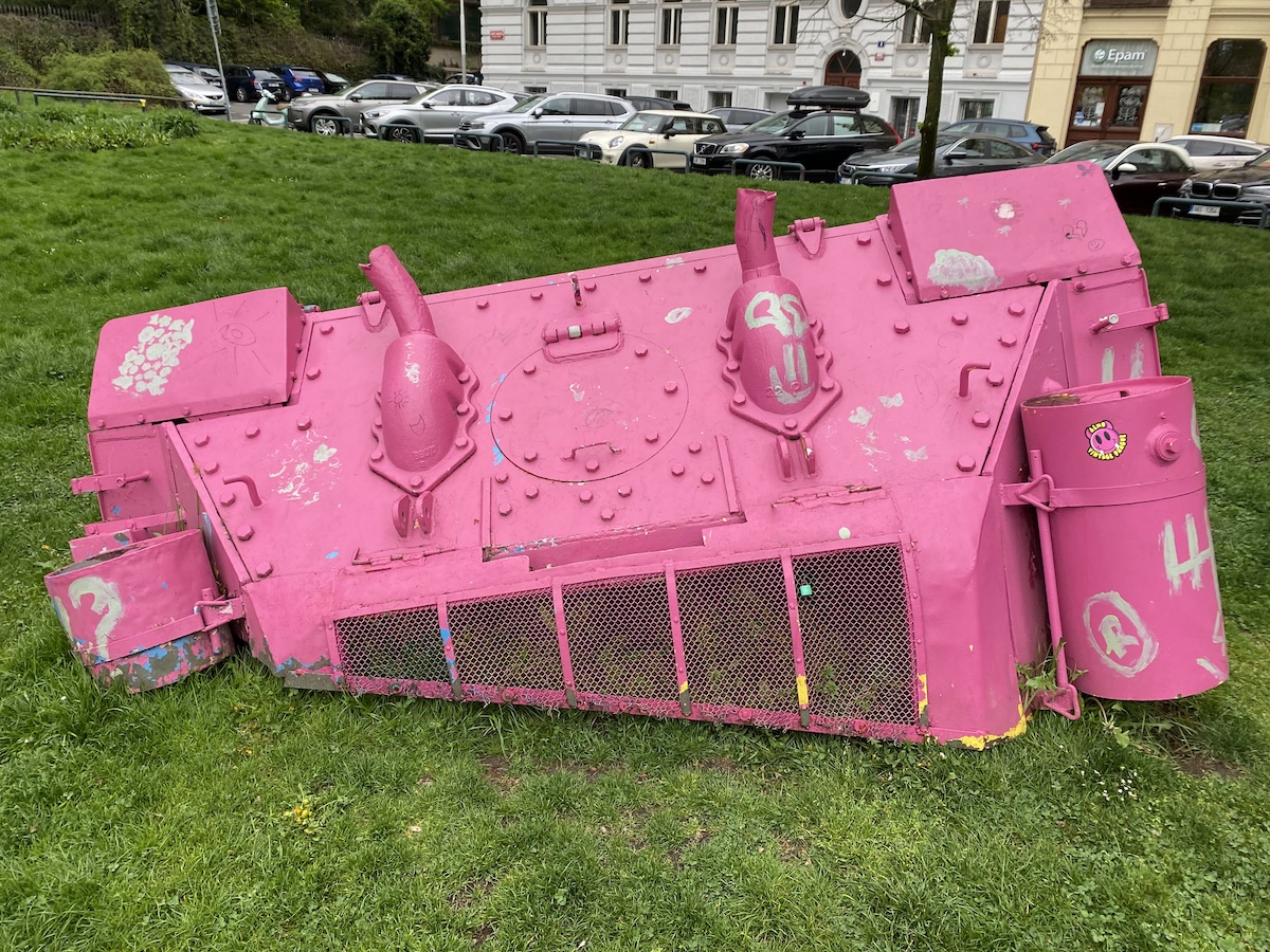 Pink tank torso close up in Prague