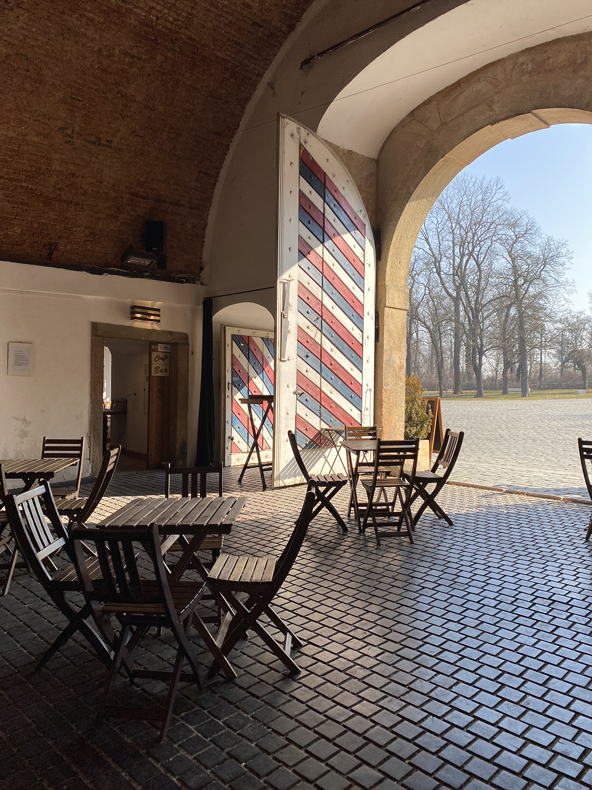 Looking outside from Pisecka brana in Prague
