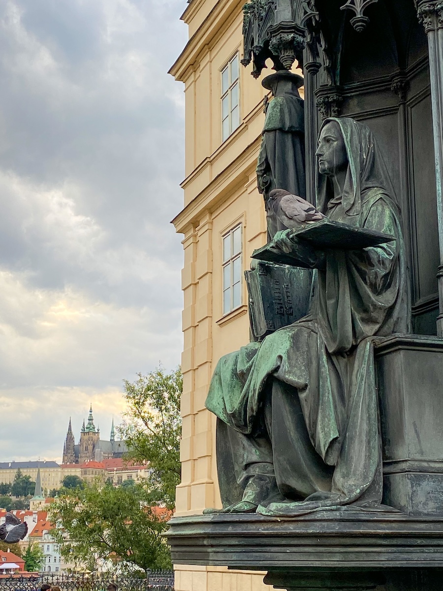 Detail of Charles IV statue near Charles Bridge in Prague