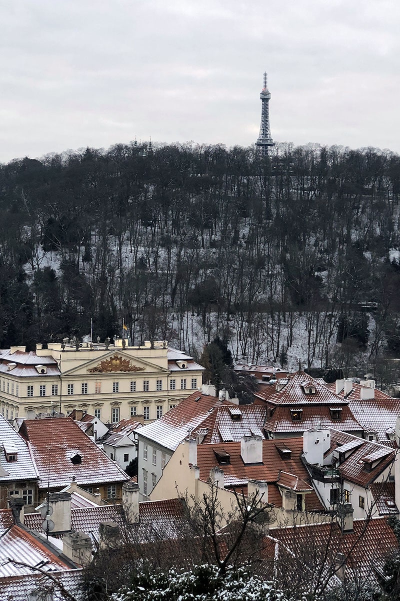 Petrin park in snow in December