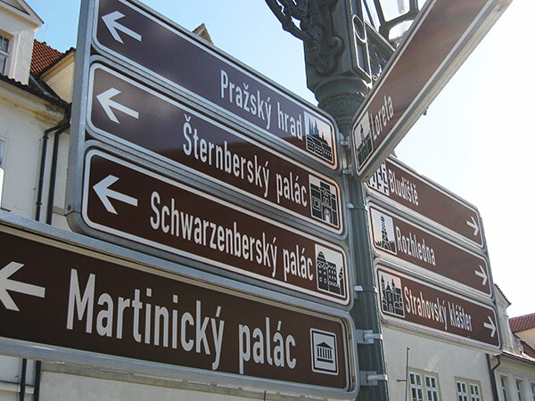 Directional Prague tourist signs