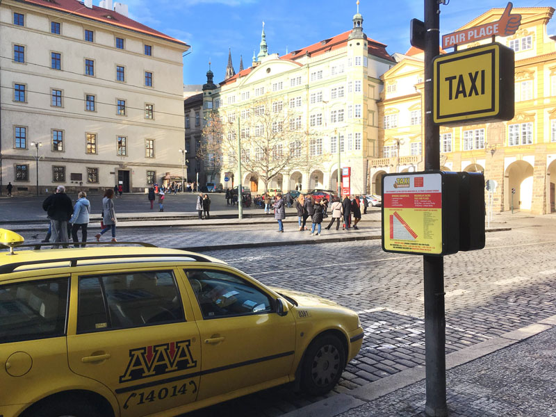 Prague taxi at taxi stand in Mala Strana