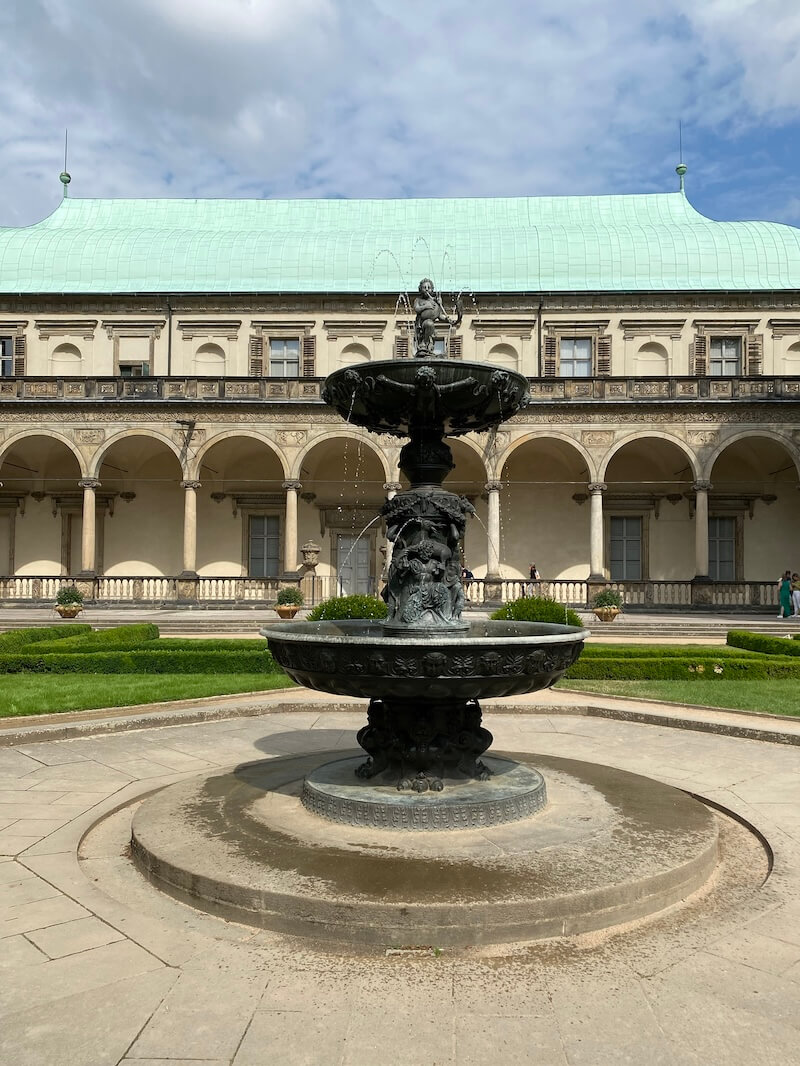 Queen Anne Summer Palace with fountain in garden Queen Anne Summer Palace with fountain in garden