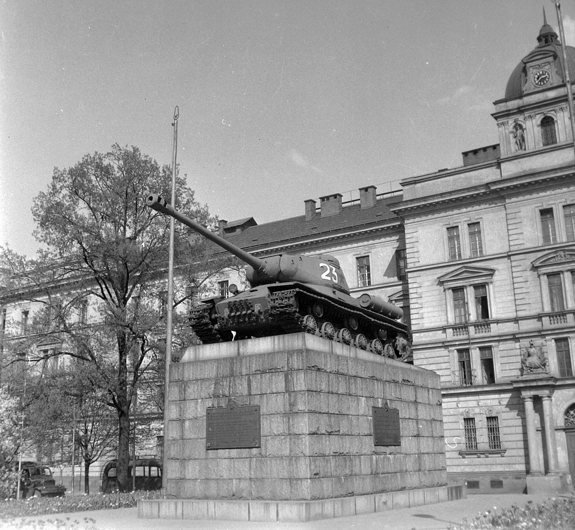 Original Soviet tank on Kinsky square in Prague