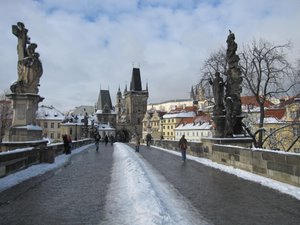 Charles Bridge with a little snow