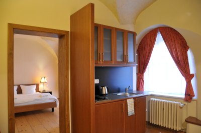silvia apartment kitchen with bedroom in rear